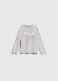 Лонгслив с принтом и стразами для девочек, Серый OSTIN