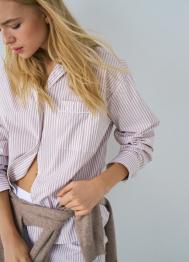 Пижамная рубашка в полоску, Бежевый OSTIN