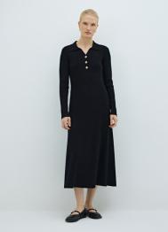 Вязаное платье миди с воротником-поло, Черный OSTIN
