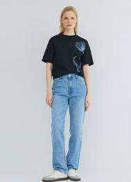 Прямые джинсы со средней посадкой, Голубой OSTIN