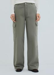 Хлопковые брюки карго с накладными карманами, Зеленый OSTIN