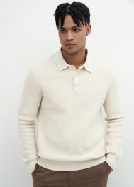 Джемпер текстурной вязки с воротником-поло, Белый OSTIN