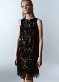 Платье А-силуэта с бахромой из пайеток, Черный OSTIN