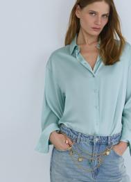 Блузка из сатина, Зеленый OSTIN