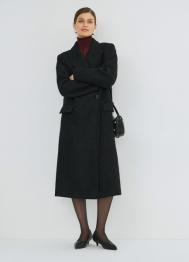 Длинное двубортное пальто, Черный OSTIN