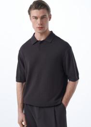 Вязаный джемпер-поло, Коричневый OSTIN