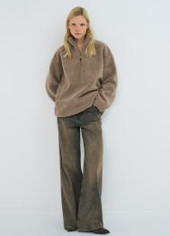 Толстовка из шерпы с воротником на молнии, Коричневый OSTIN