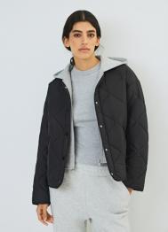 Стёганая куртка с капюшоном, Черный OSTIN