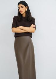 Юбка миди из искусственной кожи, Коричневый OSTIN