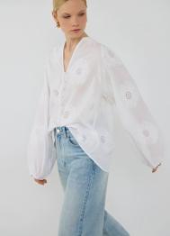 Хлопковая рубашка с вышивкой, Белый OSTIN