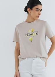 Футболка с цветочным принтом, Бежевый OSTIN