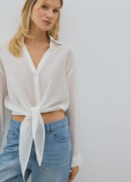 Блузка из вискозы с узлом-завязкой, Белый OSTIN