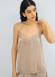 Бархатный топ с кружевом, Бежевый OSTIN