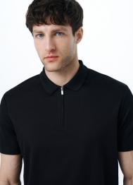 Поло из технологичной ткани с молнией, Черный OSTIN