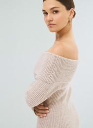 Вязаное платье с открытыми плечами, Бежевый OSTIN