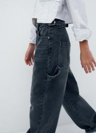 Джинсы объёмного кроя для девочек, Серый OSTIN