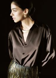 Сатиновая блузка, Коричневый OSTIN