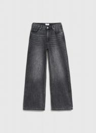 Утеплённые широкие джинсы с эффектом стирки для девочек, Серый OSTIN