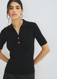 Джемпер в рубчик с воротником-поло, Черный OSTIN