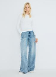 Лонгслив в рубчик, Белый OSTIN