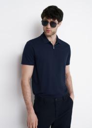 Поло из технологичной ткани с молнией, Синий OSTIN