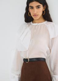 Блузка из лиоцелла с рюшами, Белый OSTIN
