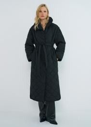 Длинное стёганое пальто с поясом, Черный OSTIN