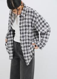 Удлинённая рубашка в клетку, Серый OSTIN