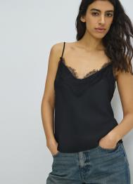 Сатиновый топ с кружевом, Черный OSTIN