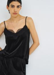 Бархатный топ с кружевом, Черный OSTIN