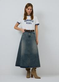 Расклёшенная джинсовая юбка миди, Синий OSTIN