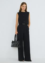 Широкие брюки со складками, Черный OSTIN