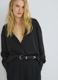 Блузка из сатина, Черный OSTIN