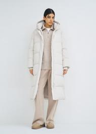 Длинный стёганый пуховик с капюшоном, Бежевый OSTIN