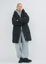 Длинный стёганый пуховик с капюшоном, Черный OSTIN
