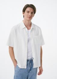 Трикотажная рубашка из фактурного полотна с коротким рукавом, Белый OSTIN