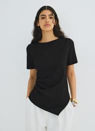 Футболка с драпировкой, Черный OSTIN