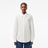 Женская хлопковая рубашка  с нашивкой-логотипом Lacoste