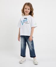 Джинсы с варкой, потертостями, повреждениями, имитацией распоротых швов синие для девочек  (116) Gulliver