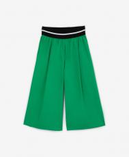 Брюки тонкие из поплина силуэта палаццо зеленые для девочек  (104) Gulliver