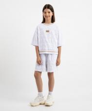 Шорты махровые с фактурным геометрическим рисунком белые для девочки  (146) Gulliver