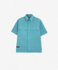 Рубашка из поплина с отделкой модными металлическими люверсами голубая для мальчика  (158) Gulliver