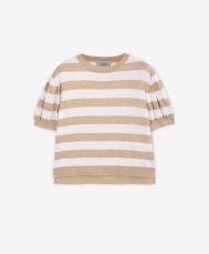 Футболка из вязаного трикотажа в полоску бежевая  Select (116) Gulliver