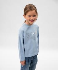 Лонгслив для девочки с декором из пайеток голубой Gulliver