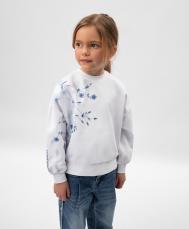 Свитшот для девочки с асимметричным цветочным принтом и декором из пайеток белый  (122) Gulliver