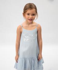 Платье-сарафан детское голубое из тонкой полупрозрачной вискозы  (128) Gulliver