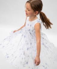 Платье детское белое из гофрированной сетки с цветочным рисунком на подкладке Gulliver
