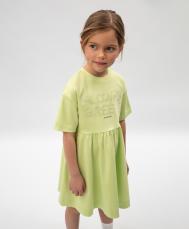 Платье с коротким рукавом детское салатовое из мерсеризированного интерлока с декором из прозрачных пайеток  (110) Gulliver