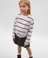 Лонгслив для девочки с завязками по бокам белый в полоску  (110) Gulliver