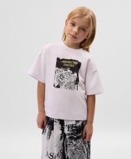 Футболка для девочки оверсайз с принтом белая  (98) Gulliver
